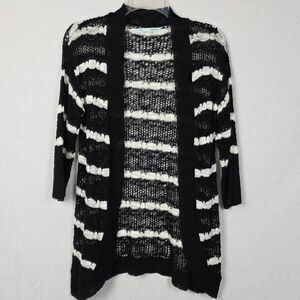 Maurices Open Knit Striped Cardigan Black White Size S